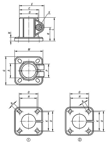 Rohrverbinder mit Fuß M=105 G=105 L=85, Form:B Aluminium, Komp:Stahl, A=50,22 - K0477.550 - bei HUG Technik ✓