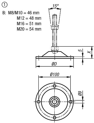 Teller für Stellfüße, Form:B Edelstahl - K0672.21252 - erhältlich bei ✭ HUG Technik ✓