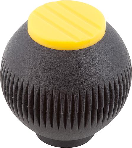 Griffkugel Gr.1 M06 Thermoplast, schwarz RAL7021, Komp: Edelstahl, Komp: gelb RAL1021, D=25 - K0253.01067 - direkt bei HUG Technik ✓