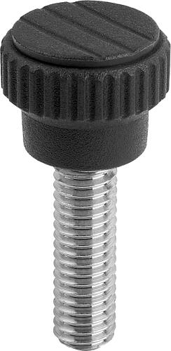Rändelknopf metalldetektierbar Gr.0 D=M05X10, H=11,5, Polyamid schwarzgrau RAL7021, Komp:Edelstahl 1.4404 - K0110.140005X10