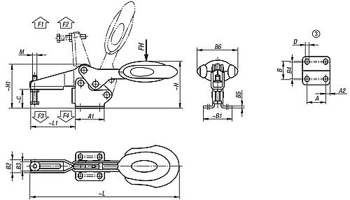 Schnellspanner horizontal Edelstahl, mit Sicherheitsverriegelung, Komp: Polyamid, Komp: blau, M=M06x35 - K0660.106101 - gibt’s bei HUG Technik ✓