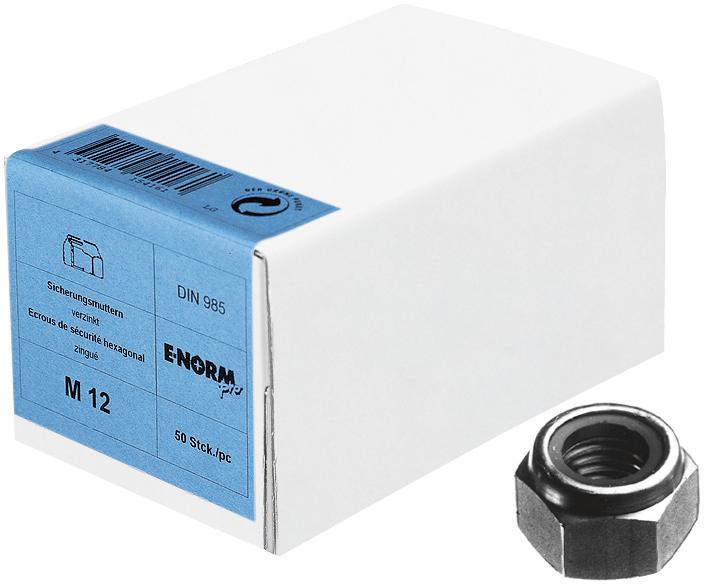 E-NORMpro Sicherungsmutter M10 DIN 985 8, galvanisch verzinkt, Packung mit 100 Stück - bekommst Du bei HUG Technik ♡