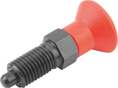 Arretierbolzen Gr.0 M08X1, D=4, Form: A ohne Rastnut ohne Kontermutter, Stahl gehärtet, Komp: Thermoplast Komp: rot - K0338.100484 - bei HUG Technik ♡
