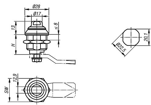 Drehriegel für Hygienebereich, mit Zweikant, H=18, Edelstahl 1.4305, Komp:Edelstahl - K1111.60186 - bei HUG Technik ✭