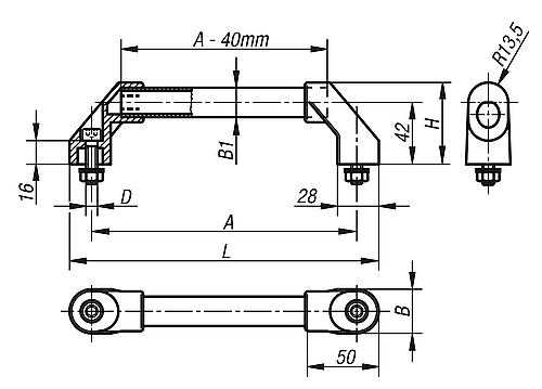 Rohrgriff geriffelt, Form: B Aluminium, schwarz, Komp: Kunststoff, A=180, D=M08x30 - K0221.1802 - direkt von HUG Technik ✓