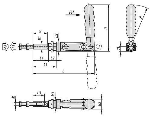Schubstangenspanner Standard Stahl, ohne Konsole, Komp:Kunststoff, Komp:rot - K1440.03500 - bei HUG Technik ✓