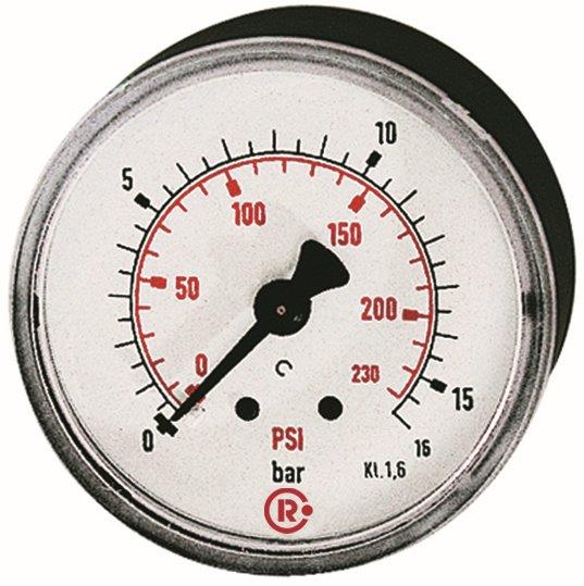 Standardmanometer, G 1/4 hinten zentrisch, 0 - 10,0 bar/ 145 psi, ø40 mm, Kunststoffgehäuse - erhältlich bei ♡ HUG Technik ✓