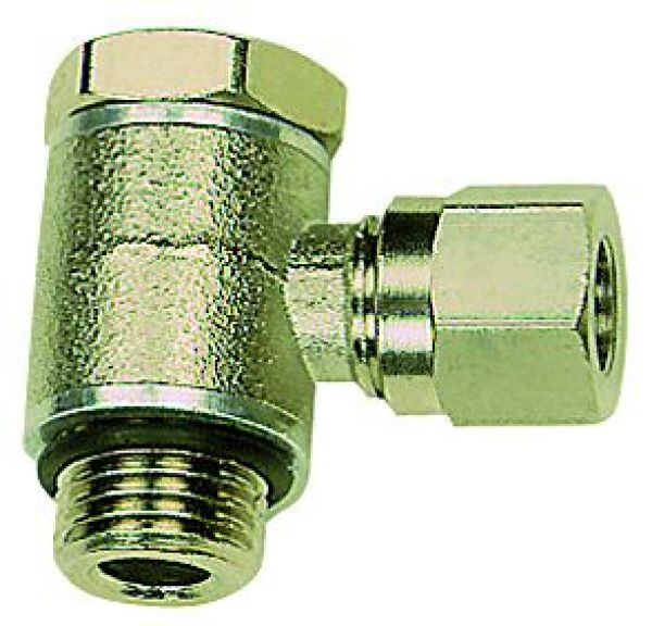 Schwenkbare Winkel-Verschraubung, G 1/4 AG, Rohr-AD 6, Messing vernickelt - erhältlich bei ♡ HUG Technik ✓