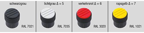 Rändelknopf Gr.1 D=5, Form: A Thermoplast, schwarz RAL7021, Komp: Stahl, Komp: schwarz RAL7021 - K0248.1105 - bei HUG Technik ✭