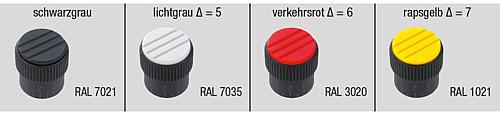 Rändelknopf Gr.2 D=6, Form: A Thermoplast, schwarz RAL7021, Komp: Stahl, Komp: grau RAL7035 - K0248.12065 - bei HUG Technik ✭