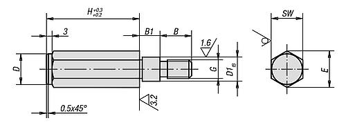 Vorrichtungsfuß mit Gewindezapfen D=11 H=100 Vergütungsstahl, SW=17 - K0300.10X100 - bekommst Du bei ★ HUG Technik ✓