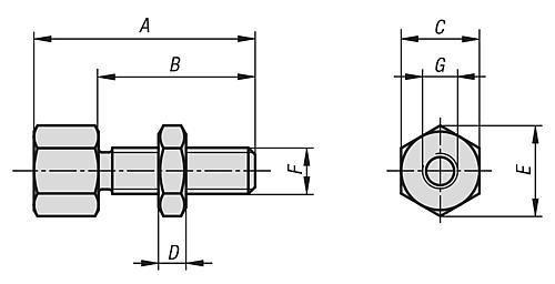 Zeichnung Stütze M08X20 Vergütungsstahl, A=30, C=13 - K0308.0803006 - gibt’s bei HUG Technik ✓