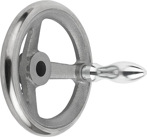 Handrad ohne Nut D1=100 Grauguss, Komp: Stahl, D2=10 - K0671.4100X10 - direkt bei HUG Technik ✓