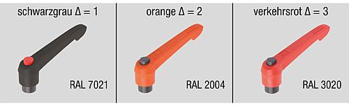 Klemmhebel mit Druckknopf Gr.1 M04 Kunststoff, orange RAL2004, Komp: Edelstahl, Komp: schwarz RAL7021 - K0270.72104 - bei HUG Technik ♡