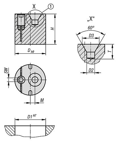Zeichnung Aufnahme exzentrisch D=10 H=9,8 Edelstahl, mit Zentrierbohrung, SW=2 - K1292.101 - bei HUG Technik ✓