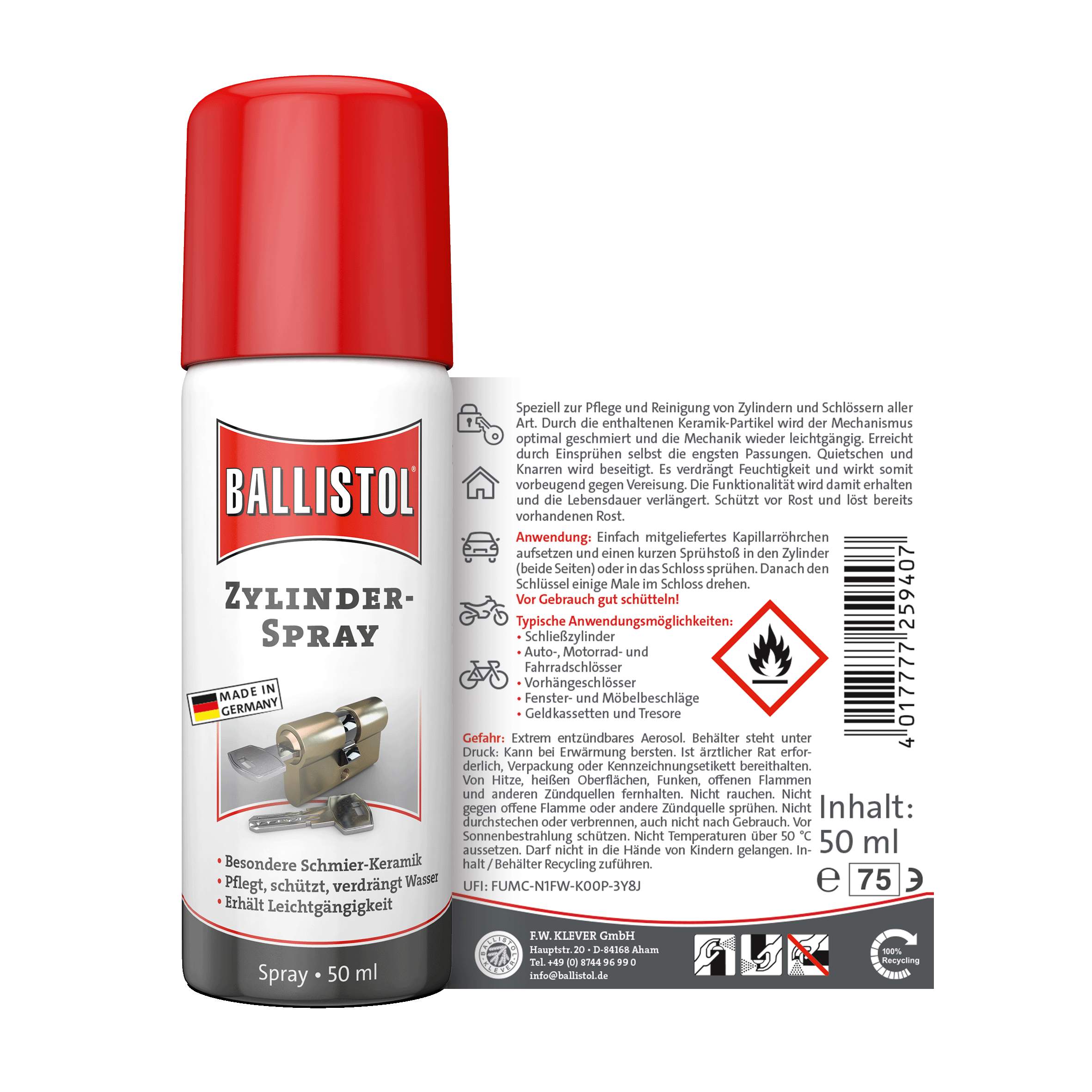 Ballistol Zylinderspray 50 ml Rückseite