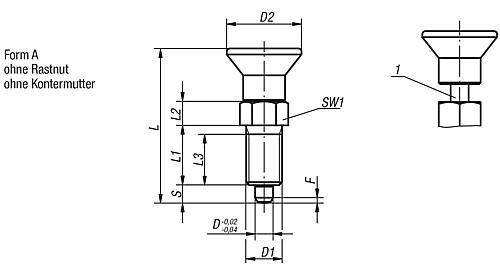 Arretierbolzen mit Markierungsring Gr.1 M10X1, D=5, Form: A ohne Rastnut ohne Kontermutter, Stahl gehärtet - K1149.71105 - direkt bei HUG Technik ✓