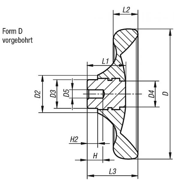 Handrad Gr.1, Form:D Duroplast, ohne Griff, D5=6, D1=-, D=100 - K0165.2100X06 - kommt direkt von HUG Technik 😊