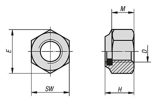 Sechskantmutter mit Klemmstück hohe Form DIN982 M04, SW=7, Stahl 6-8 galvanisch verzinkt, Komp: Polyamid - K1147.204 - direkt von HUG Technik ✓