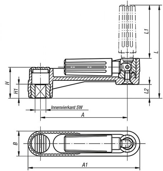 Handkurbel Innenvierkant Gr.1 A=80 L=85,5 Thermoplast, umlegbar, Komp:Thermoplast - K0266.2108 - bei HUG Technik ✭