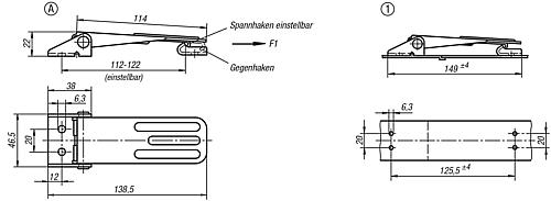 Spannverschluss einstellbar, Form: A Edelstahl, Anschraubbohrung sichtbar - K0048.1631392 - direkt von HUG Technik ✓