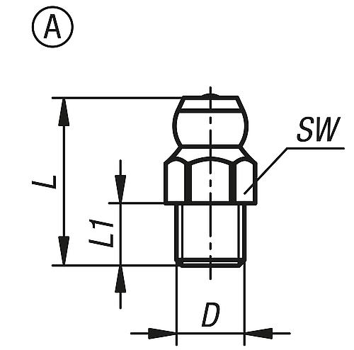 Kegelschmiernippel gerade, M06X1, Form:A, Edelstahl, Sechskant - K1132.2106100 - bei HUG Technik ✭