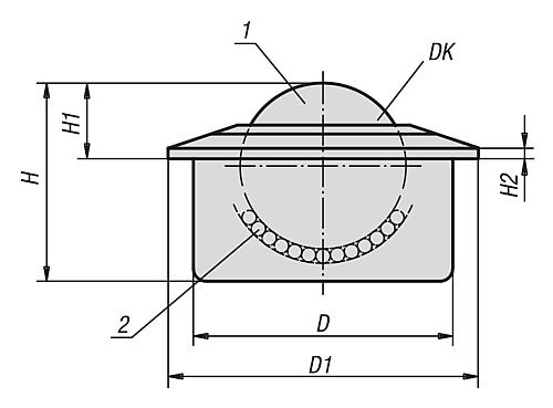 Zeichnung Kugelrolle Gehäuse, Form:B Stahl, Komp:Stahl - K0763.160 - erhältlich bei ✭ HUG Technik ✓