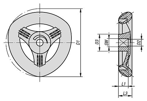 Deltarad Gr.1 D=50 Thermoplast, blau RAL5017, SW=5 - K0275.050054 - bei HUG Technik ✭