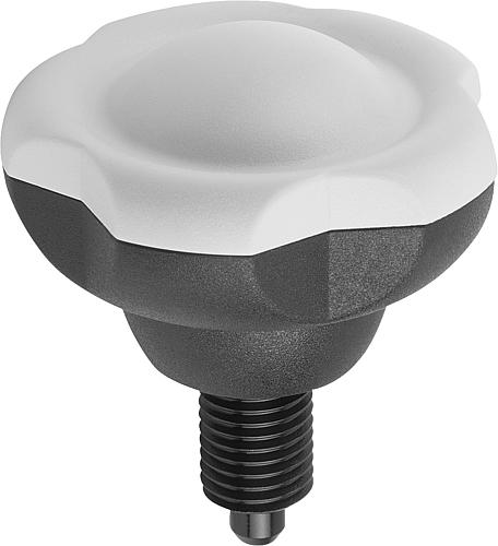 Arretierbolzen mit Fünfsterngriff Gr.1 M10x1x13 Thermoplast, grau RAL7035, Komp: Stahl, D1=5 - K0245.11055 - direkt bei HUG Technik ✓