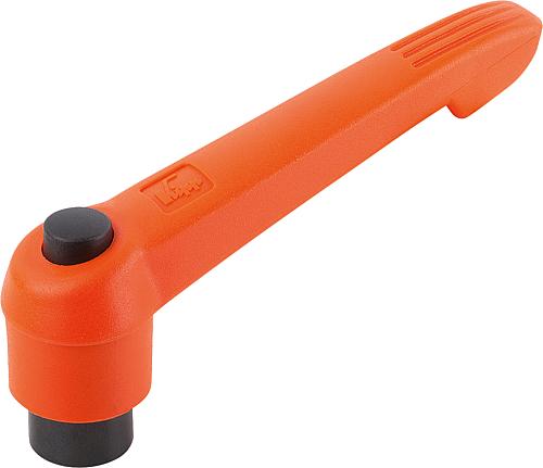 Klemmhebel mit Druckknopf Gr.5 M12 Kunststoff, orange RAL2004, Komp: Stahl, schwarz RAL7021 - K0269.72512