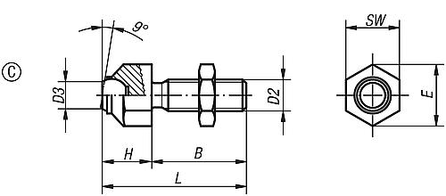 Pendelauflage M08, Form:C Edelstahl, elektrolytisch poliert, verstellbar, Komp:Edelstahl, L1=25 - K0287.1081 - bei HUG Technik ✭
