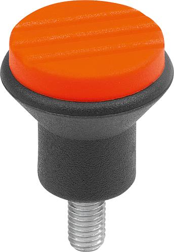 Pilzknopf Gr.1 D=M04x10, D1=21, Thermoplast schwarz RAL7021, Komp: Stahl, Deckel: orange RAL2004 - K0251.041X10 - bei HUG Technik ✭