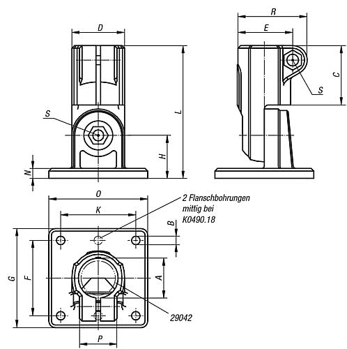 Rohrverbinder mit Gelenkfuss G=50 Thermoplast, ohne Verzahnung, Komp:Stahl, A=18 - K0490.18 - bei HUG Technik ✭