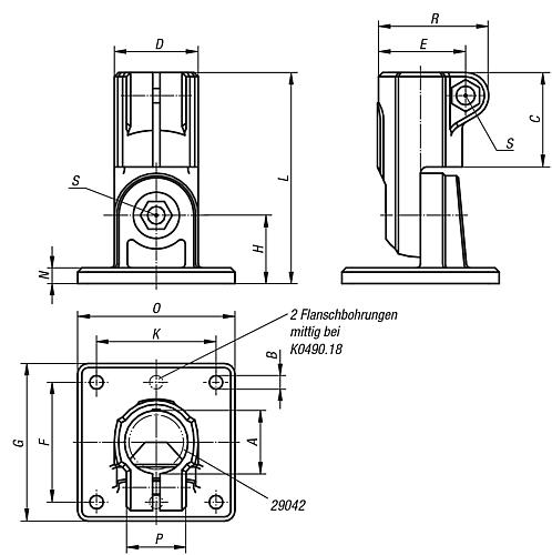 Rohrverbinder mit Gelenkfuss G=50 Thermoplast, ohne Verzahnung, Komp:Stahl, A=18 - K0490.18 - bei HUG Technik ✭