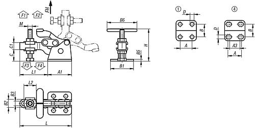 Schnellspanner, Fuß waagrecht, Mini, F2=1200, verstellbare Andruckspindel M05x30, Form: A, Edelstahl blank - K1257.111200 - direkt bei HUG Technik ✓