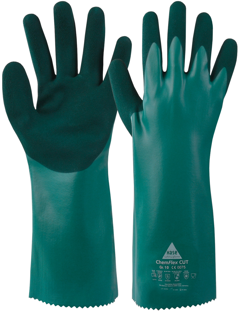 Chemikalienhandschuh Typ A, 18G Nylon, Nitril, CUT D, Hitze