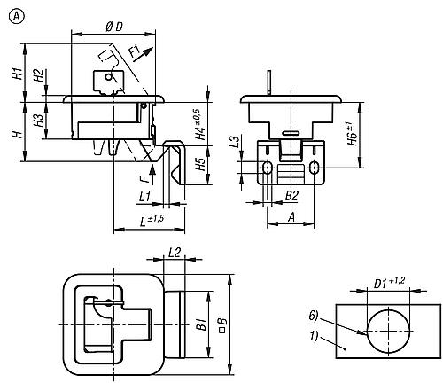 Schnappverschluss klappbar, abschließbar, Form: A, S=12-17, H=35,41, M05x16, PC/ABS beige, Komp: PC/ABS - K1651.2112356033 - bei HUG Technik ♡