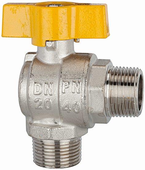 Kugelhahn Eckform, EN 331, Messing vernickelt, AG/AG, R 1/2, DN 15 - erhältlich bei ♡ HUG Technik ✓