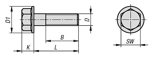 Sechskantschraube mit Flansch EN1665 M10X20, SW=16, Edelstahl blank - K1161.110X20 - bei HUG Technik ☆