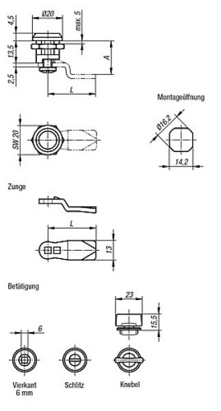 Drehriegel kleine Ausführung Zink - K0518 - erhältlich bei ✭ HUG Technik ✓