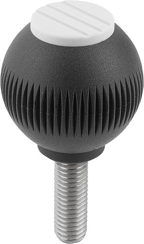 Griffkugel Gr.1 M06x15 Thermoplast, schwarz RAL7021, Komp: Edelstahl, Komp: grau RAL7035, D=25 - K0253.01065X15 - bei HUG Technik ✭