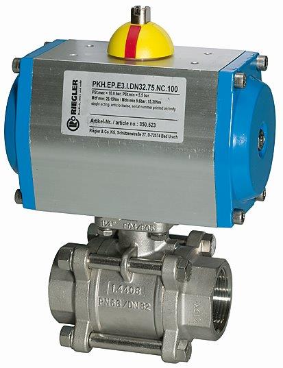 2-Wege-Edelstahlkugelhahn, pneumatisch, doppeltwirkend, Rp 1/2, DN 15, L=133 - bei HUG Technik ✓