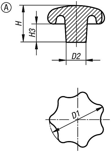 Sterngriff gleitgeschliffen D1=40, Form: A Aluminium - K0149.14008 - erhältlich bei ✭ HUG Technik ✓