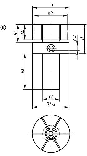 Spanndorn mit seitlicher Klemmung, Form: B Baustahl, D =18, D=53,3 - K0643.218053 - bekommst Du bei ★ HUG Technik ✓