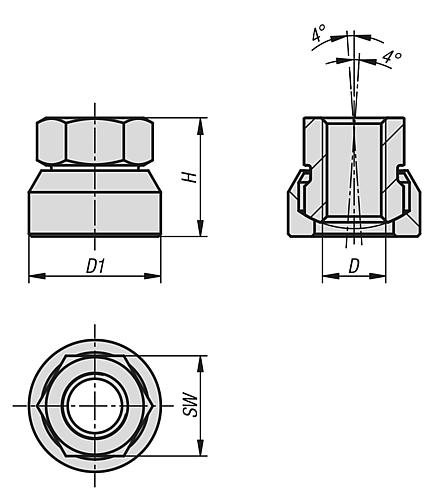 Sechskantmutter mit Kugelpfanne M08 Edelstahl, SW=13 - K0794.808 - gibt’s bei HUG Technik ✓