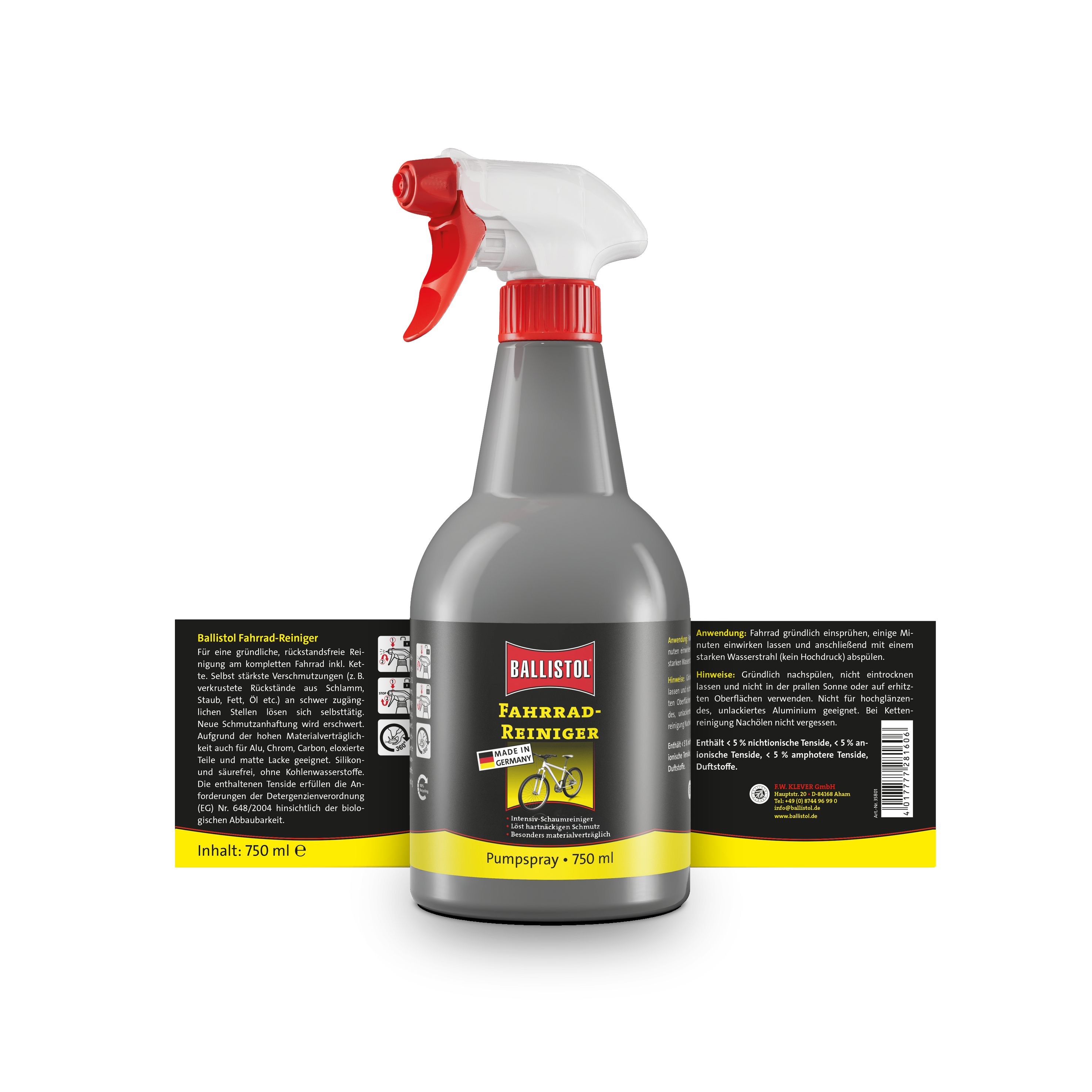 Ballistol Fahrrad-Reiniger BikeClean, 750 ml, Rückseite