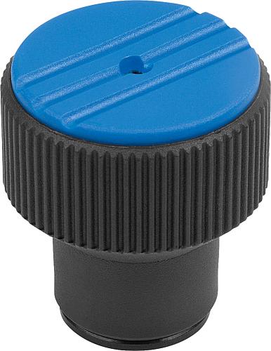 Drehmoment-Rändelknopf Gr.2 D=M05, Thermoplast schwarz RAL7021, Komp: Stahl, Deckel: blau RAL5017 - K0277.2053 - erhältlich bei ✭ HUG Technik ✓