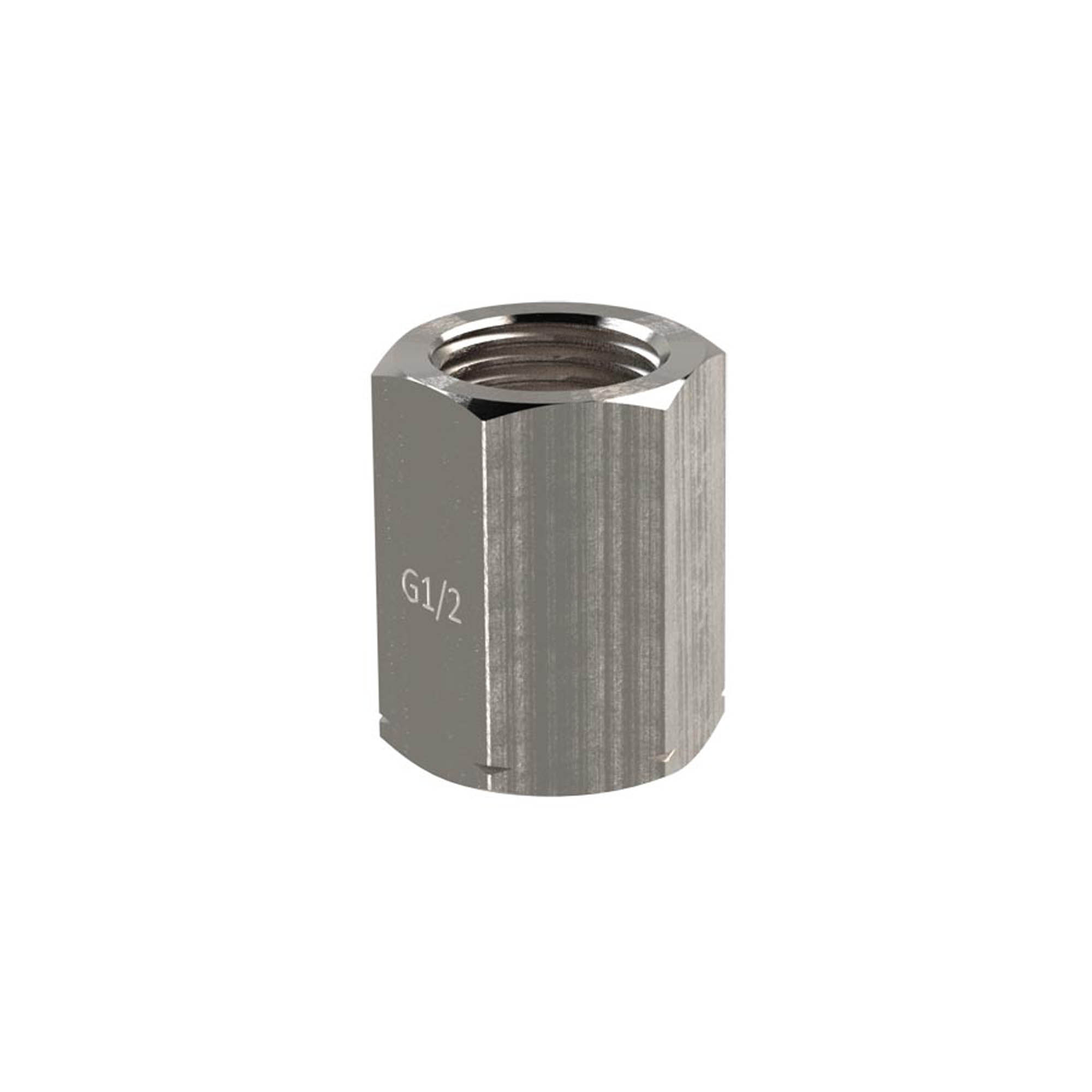 Spannmuffe, G 1/2, nach DIN 16283, 6-kant, Edelstahl 1.4571 - gibt’s bei HUG Technik ✓