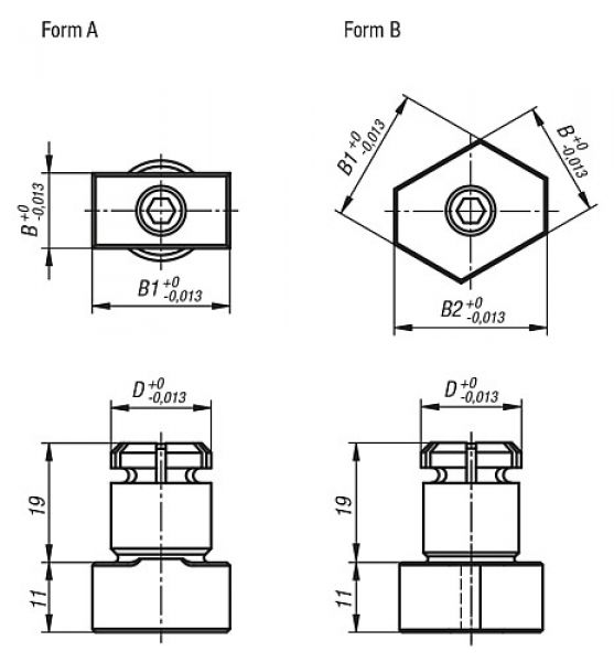 Positionierbolzen spreizbar, Form: A Vergütungsstahl, B1=20 - K0356.1610 - direkt von HUG Technik ✓