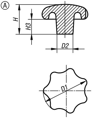 Sterngriff gleitgeschliffen D1=40, Form: A Grauguss - K0151.108 - gibt’s bei HUG Technik ✓